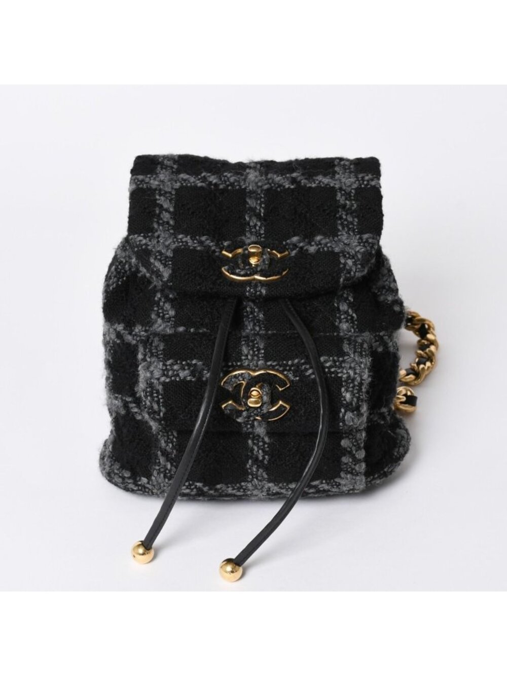 Chanel Tweed Dumas Backpack Base CC Logo Black Gray